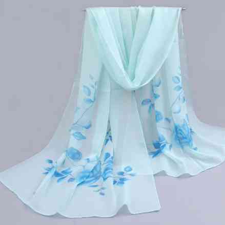 Женский голубой шарф с розами - размер шарфа приблизительно 148*47см, шифон Киев