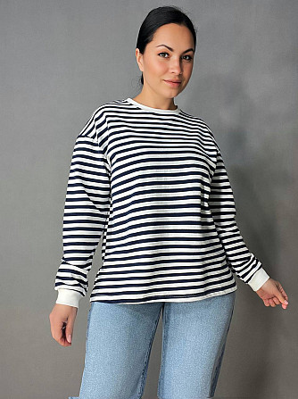Лонгслив женский TEXTURE 1255 реглан полосатый трикотажный оверсайз крой one size, темно-синий, one size Киев - изображение 17