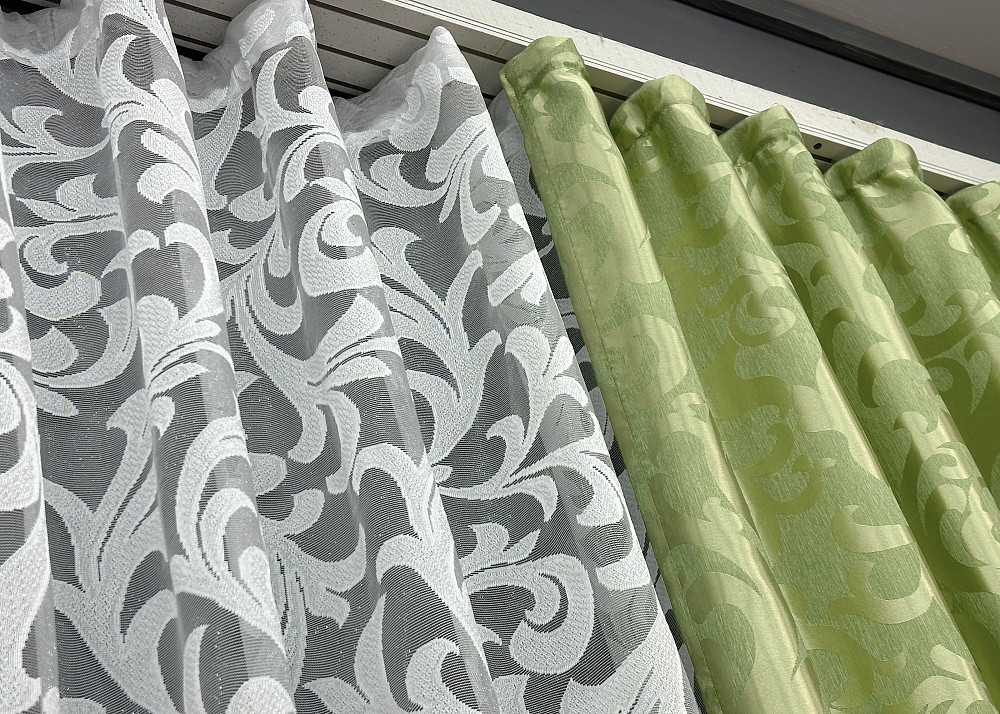 Комплект штор VR-Textil Жакард Вензель 150х270 2шт і Тюль 500х270 297ш-1147т Салатовий з білим 71-095/4 Київ - фото 8