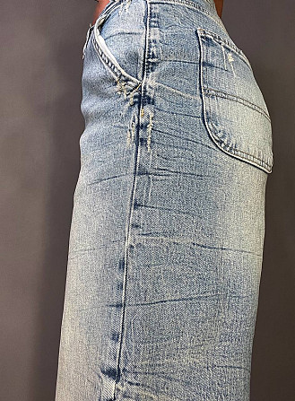 Джинси жіночі I8 52428 Skater Jeans банани висока посадка варка з жатим ефектом косі кишені блакитні Одеса - фото 8