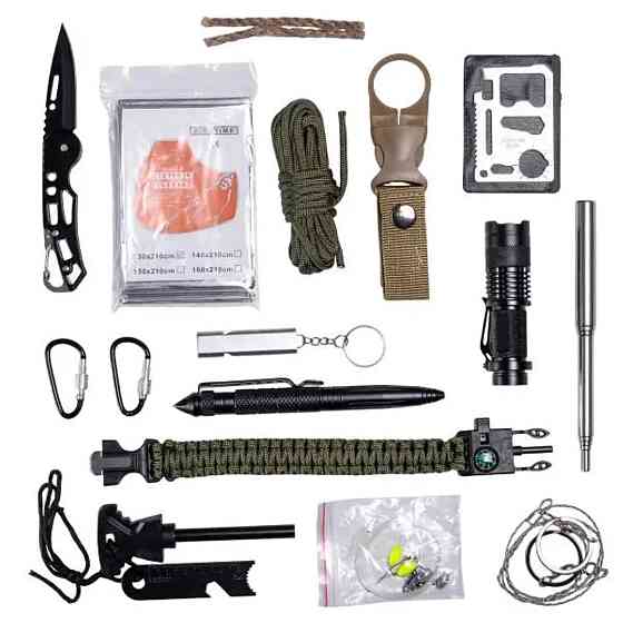 Туристичний набір для виживання в пластиковому чохлі 18х11х5 см похідний набір інструментів для кемпінгу Lugi HP-D-1 Київ