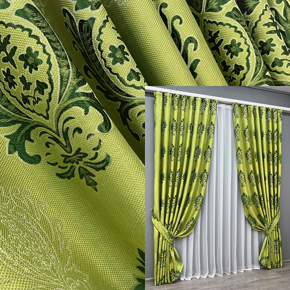 Комплект готових штор VR-Textil Льон Корона № 2058ш Салатовий з зеленим 150х230 см 2 шт (39-185) Київ - фото 1
