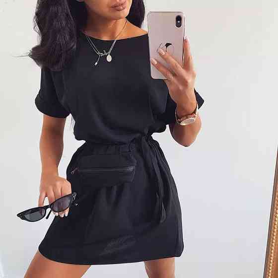 Жіноче літнє плаття з сумочкою на поясі "Амбер" оптом | Норма і батал | Розпродаж моделі Чорний, 46-48 Київ