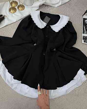 Женское сдержанное платье с белым воротником и подъюбником костюмка + софт Одесса