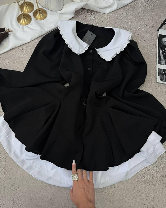 Женское сдержанное платье с белым воротником и подъюбником костюмка + софт Одесса - изображение 5