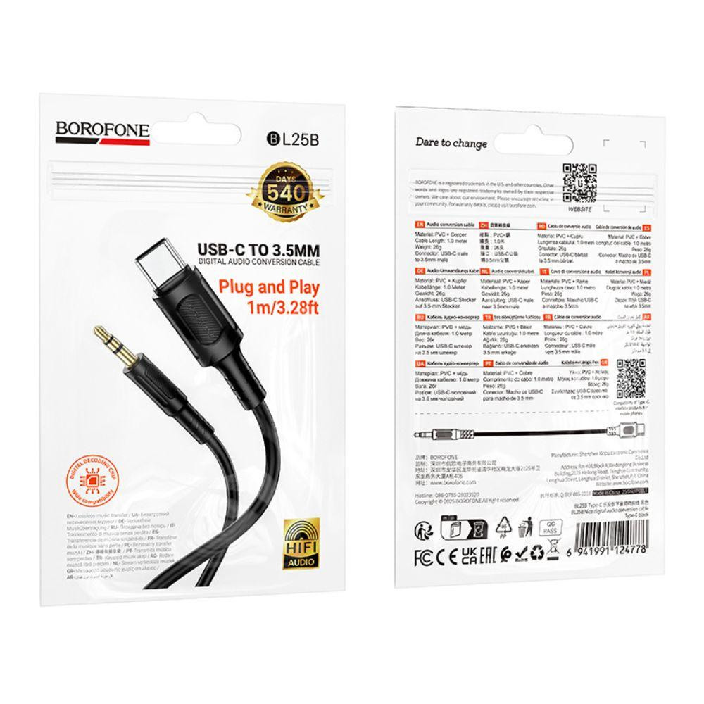 Аудіокабель BOROFONE BL25B Nice digital audio conversion cable Type-C Black Одеса - фото 2