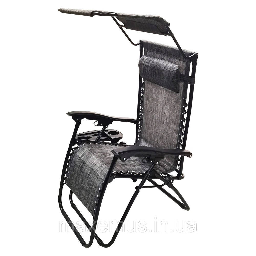 Шезлонг лежак раскладной с козырьком садовое кресло Bonro SP-167A для сада и дома отдыха на природе серый Мостиська - фото 5