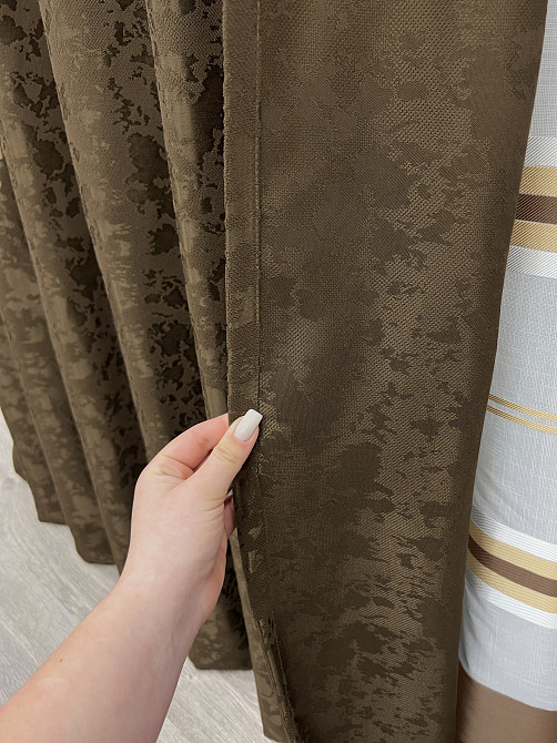 Комплект штор VR-Textil Лен Мрамор 100х270 2шт и Тюль 300х270 1261ш-1579т Коричневый с молочным 71-161/1 Киев - изображение 5