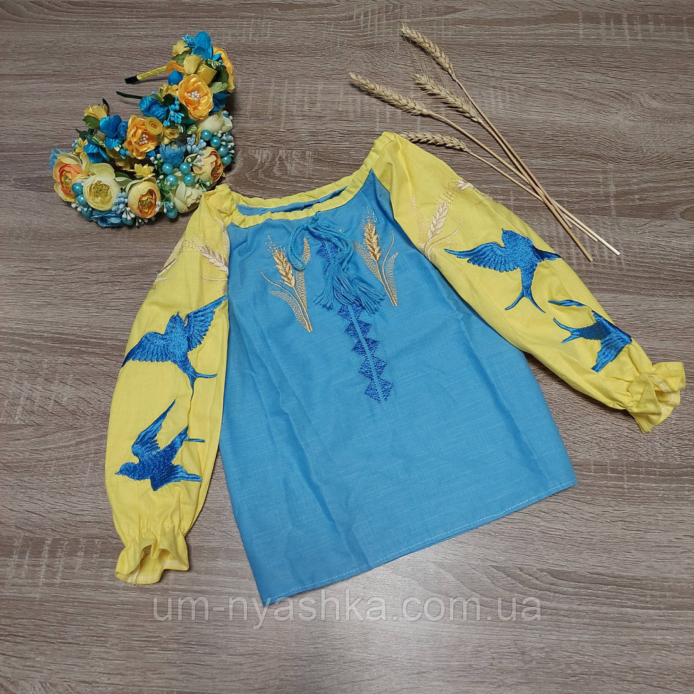 Дитяча натуральна вишита блузка з ластівками та колосками Кривий Ріг - фото 2