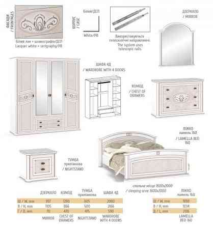 Алабама, комплект мебели для спальни (шкаф 4д, комод 3д, зеркало, тумба прикроватная, кровать 160 без ламалей) Львов