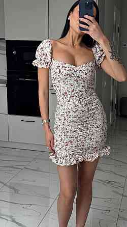 Женское легкое романтичное мини платье в цветочный принт софт 44/46, Беж Одесса