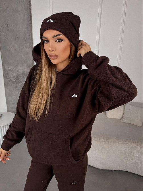 Жіночий стильний теплий костюм із флісу-полар із шапкою Шоколад, 46/48 Одеса - фото 8