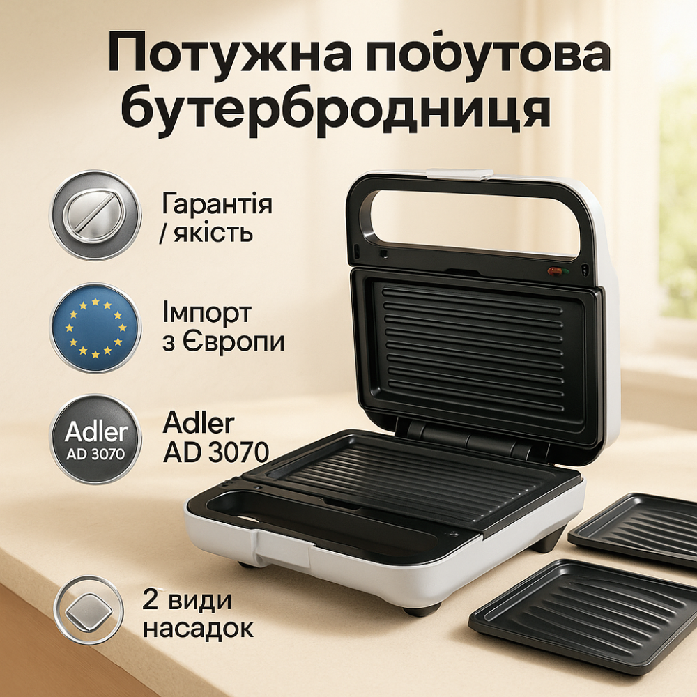 Бутербродниця Adler AD 3070 2в1 1100Вт White JA-14 Львів - фото 14