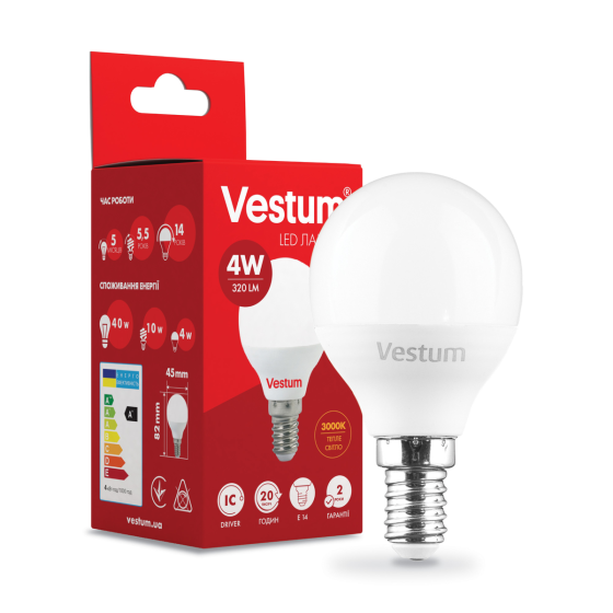 Світлодіодна лампа Vestum G45 4W 3000K 220V E14 1-VS-1208 Київ