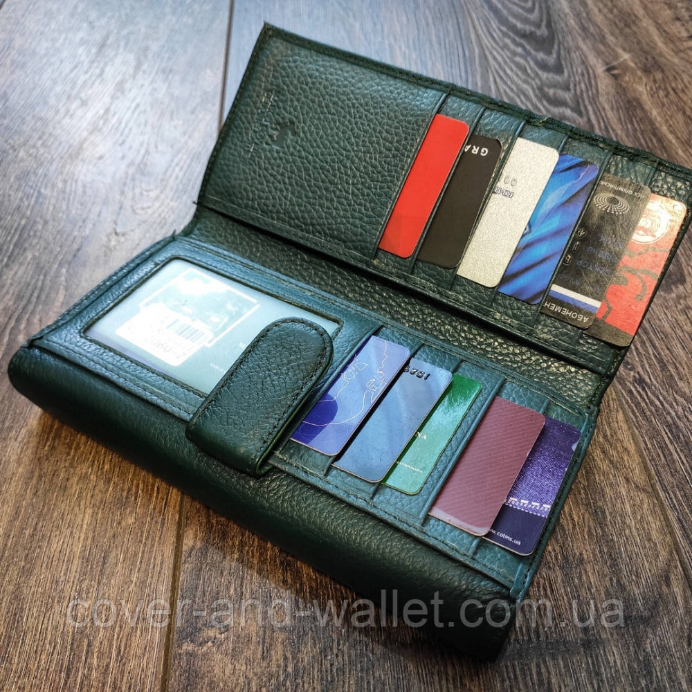 Зеленый женский кошелёк с отделом для визиток из натуральной кожи Marco Coverna Киев - изображение 1