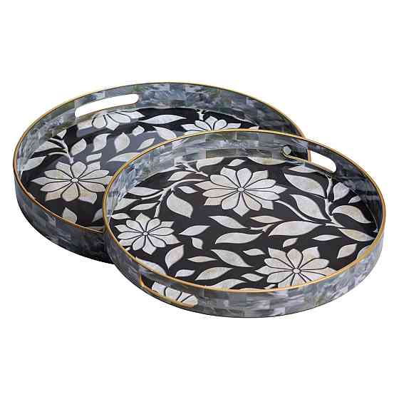 Набір круглих підносів для подачі їжі 2 (шт) Ø32.5 / 37 (см) гарні декоративні таці для кухні HP-HK-15 SBR Київ