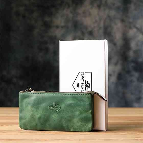 Містка ключниця на два відділення з матової натуральної шкіри Зелений (Tony Perotti) Київ