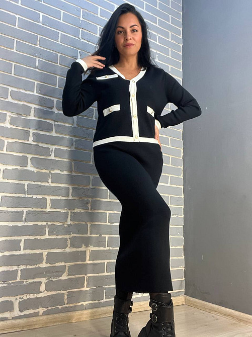 Костюм жіночий De Red 3167 кадиган з спідницею в'язаний біла смуга золоті гудзики чорний, чорний, one size Київ - фото 20