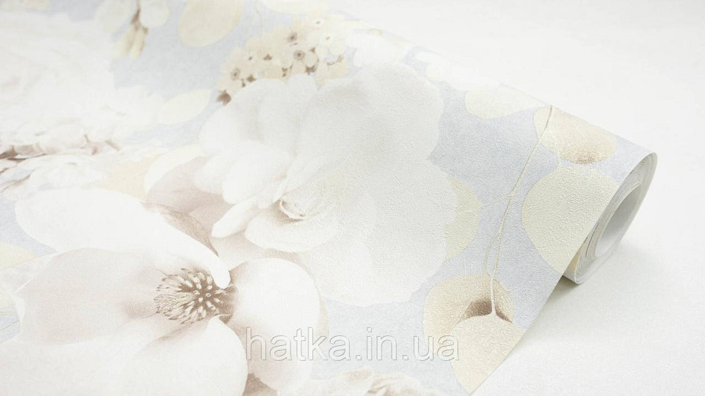 Обои виниловые на флизелине горячего тиснения Sintra Atmosphere цветы розы белые беж серые голубые 512203 Киев - изображение 6
