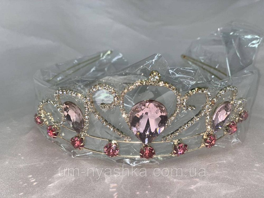 Диадема на обруче Корона золотая с розовыми камнями Кривой Рог - изображение 5