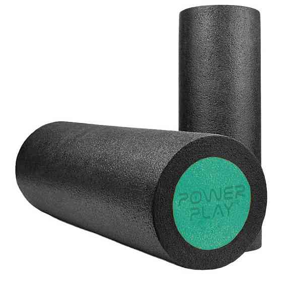 Массажний ролик (ролер) гладкий PowerPlay 4021 Fitness Roller Чорно-зелений (30x15см.) Кам'янське
