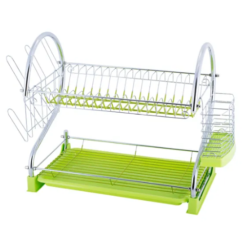 Сушарка для посуду двоярусна 55*24,5*37см з піддоном хромована сталь зелений 0762A KAMILLE Житомир - фото 2