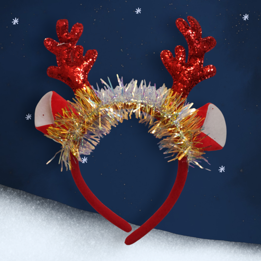 Новогодний блестящий обруч Рожки с ушками на голову one size красный Киев - изображение 1