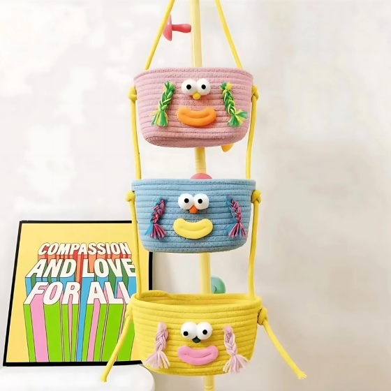 Навесной органайзер для детей | Плетеная корзина для хранения игрушек и аксессуаров, желтая Каменец-Подольский