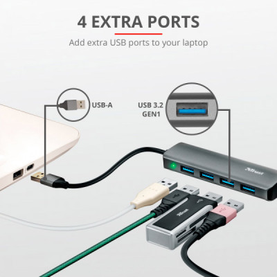 Концентратор Halyx 4-Port USB-A 3.2 Grey Trust (24947_TRUST) Вінниця - фото 4