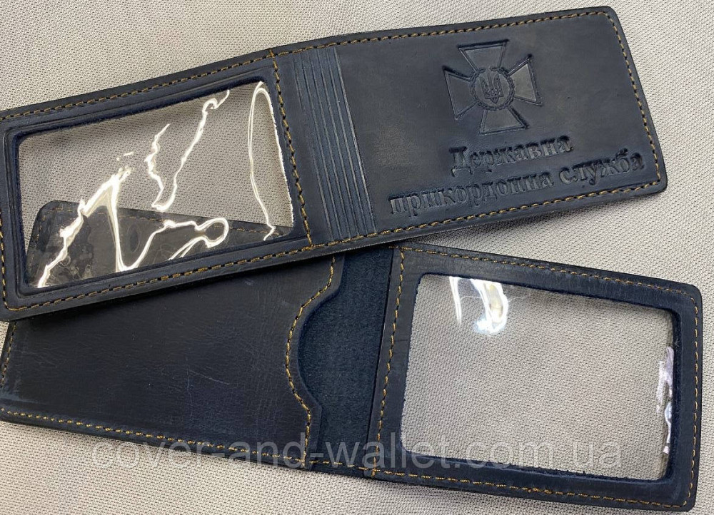 Обложка на удостоверение Государственная пограничная служба синего цвета из винтажной кожи Киев - изображение 5