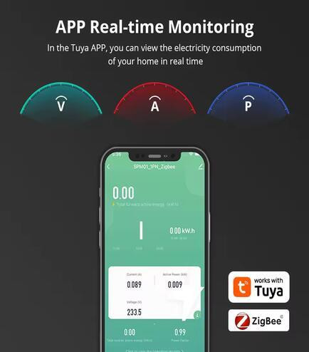 Енергометр Zemismart SPM01 63А, 1P+N, Zigbee, для контролю споживаної енергії Київ - фото 9