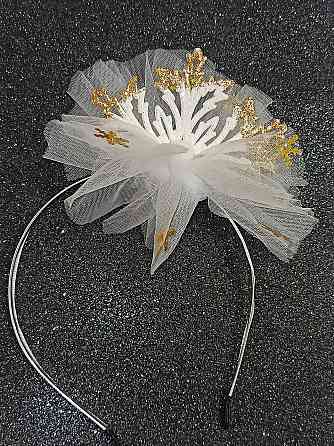Обруч на новый год снежинка c золотинкой с фатином на голову one size ручная работа белый Киев