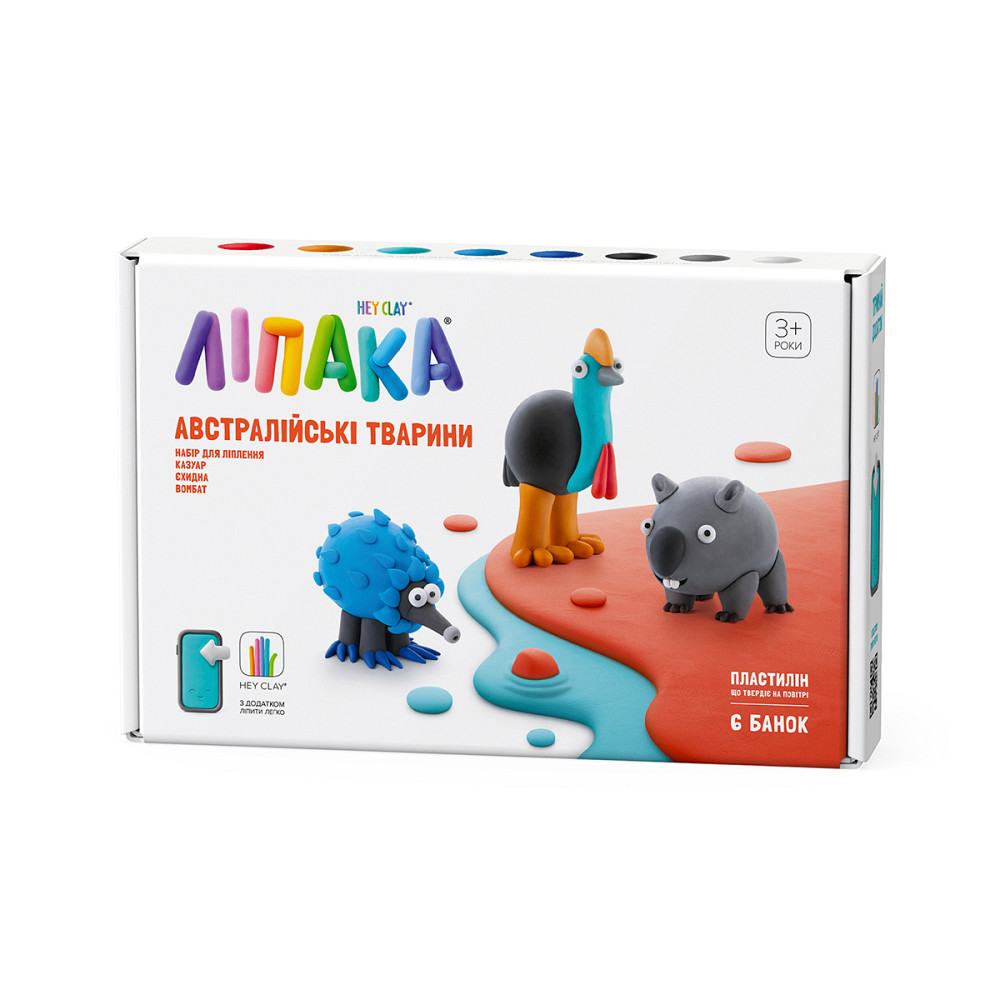 Набір пластиліну, що самостійно твердіє, Ліпака - Австралійські тварини: казуар, єхидна, вомбат Дніпро - фото 1