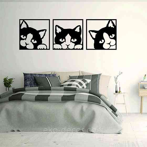 Декоративное настенное Панно «Коты» Декор на стену 50*160 см, Черный Киев