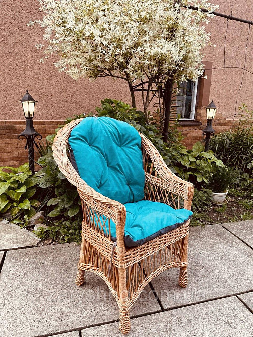 Крісло плтеное из лозы с подушкой голубой Киев - изображение 5