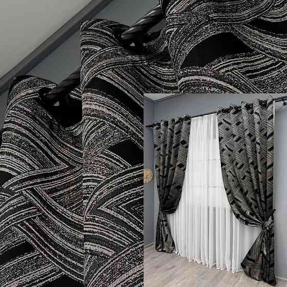 Комплект штор на люверсах VR-Textil Жаккард Mystery № 1629ш Серый с черным 150х280 см 2 шт (37-180) Киев