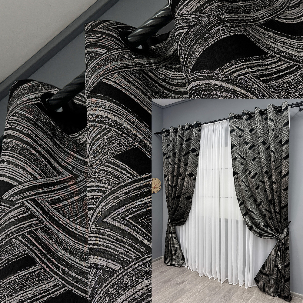 Комплект штор на люверсах VR-Textil Жаккард Mystery № 1629ш Серый с черным 150х280 см 2 шт (37-180) Киев - изображение 1