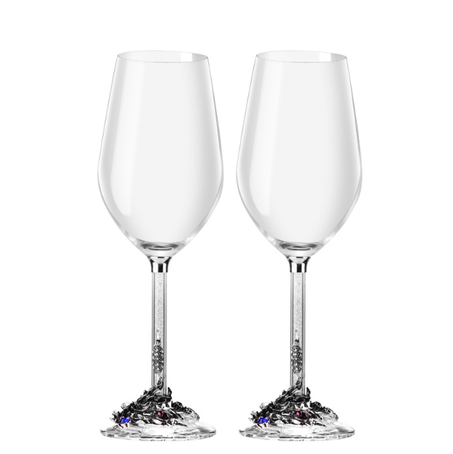 Набор подарочных бокалов для вина 470 мл х 2 шт с металлическим декором и кристаллами Старое серебро Кременчуг - изображение 5