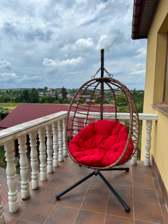 Підвісне садове крісло гойдалка (кокон / гніздо) SAN VITO з м'якою червоною подушкою, Коричневий Київ