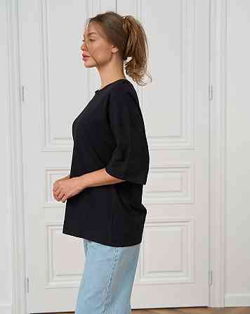 Футболка женская оверсайз круглое горло Nicoletta - Чёрная XL Киев