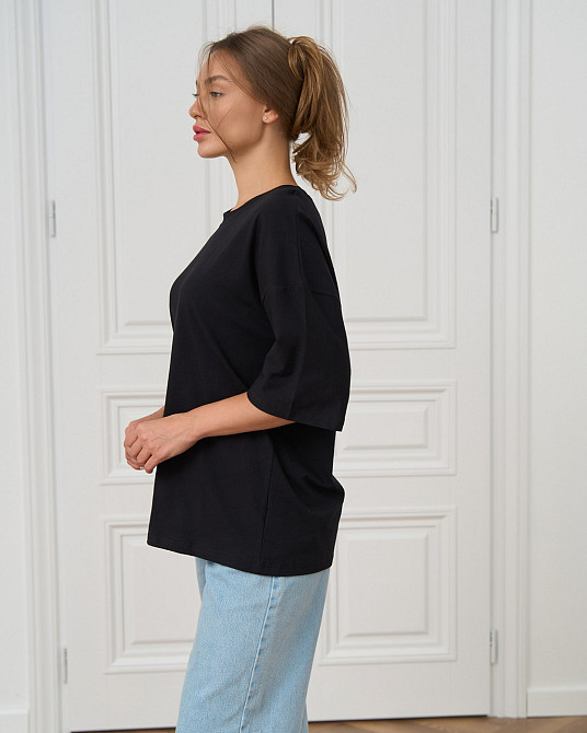 Футболка женская оверсайз круглое горло Nicoletta - Чёрная XL Киев - изображение 3