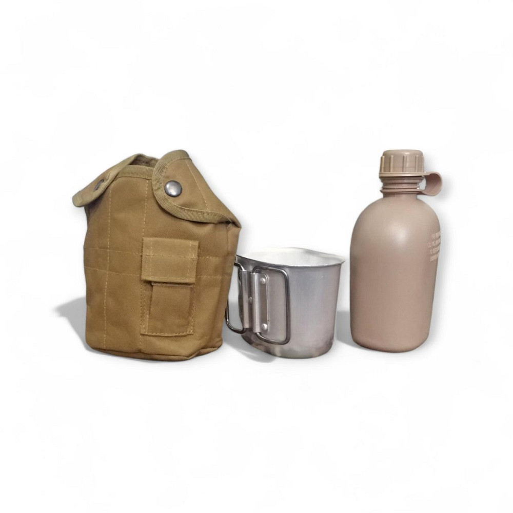 Фляга с котелком и подсумком для воды на 1 литр котелок алюминий фляга пищевой пластик  Койот Одесса - изображение 3