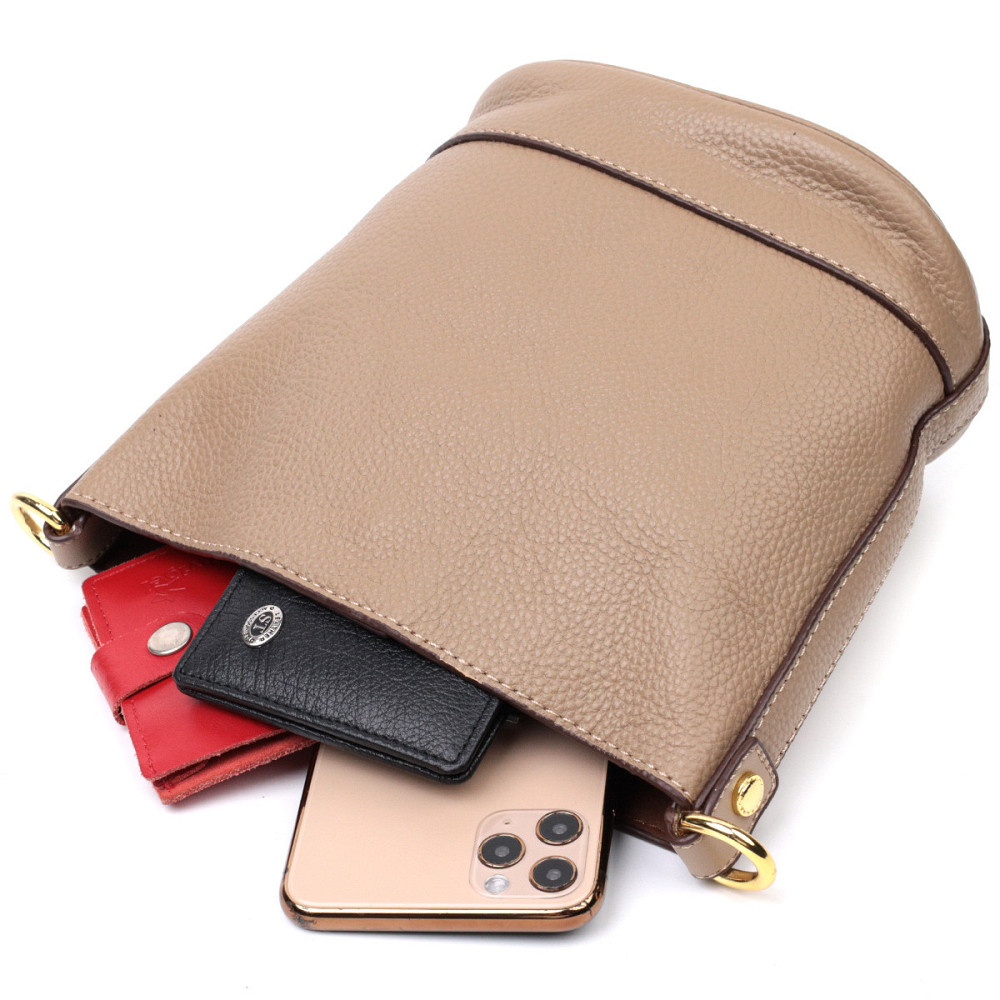 Жіноча сумка з автономною косметичкою всередині з натуральної шкіри Vintage 22364 Бежева Київ - фото 8