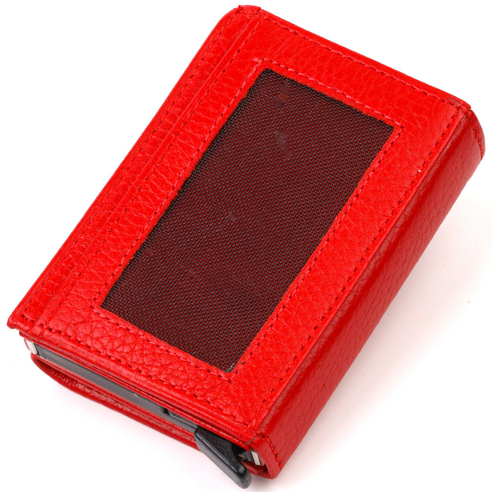 Женский картхолдер в три сложения с автоматическим механизмом из натуральной кожи флотар Красный (CANPELLINI) Киев - изображение 6