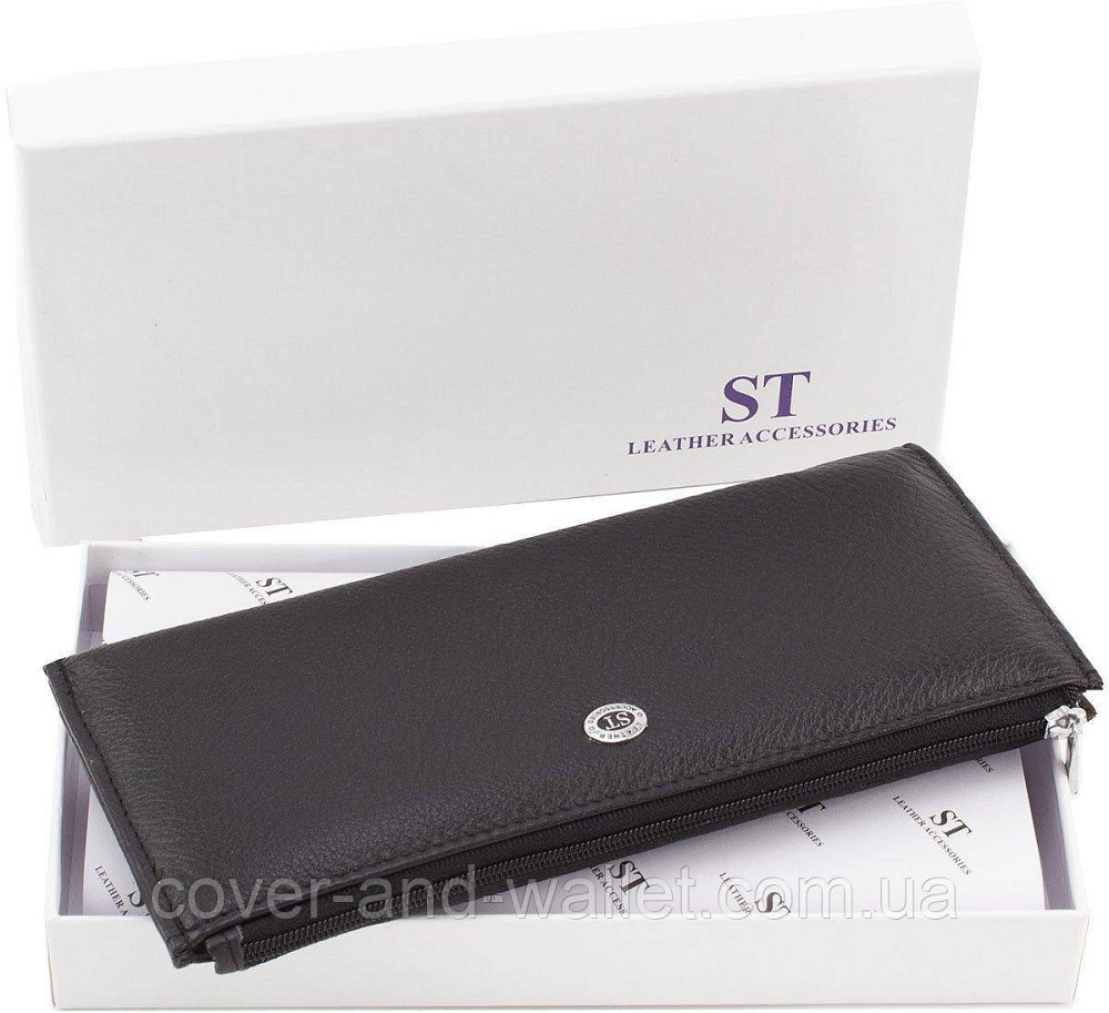 Тонкий шкіряний гаманець купюрнтик чорного кольору на блискавці ST Leather 025 Київ - фото 10