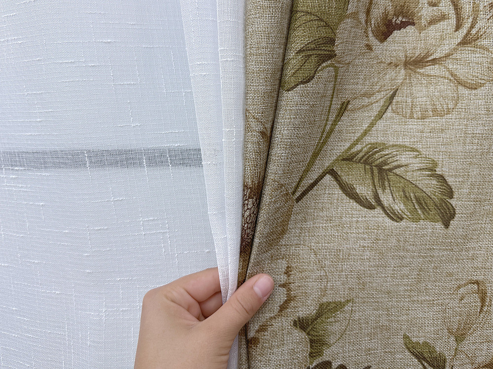 Комплект штор VR-Textil Лен Прованс 150х270 2шт и Тюль 400х270 2080ш-115т Коричневый с белым 71-215/3 Киев - изображение 8