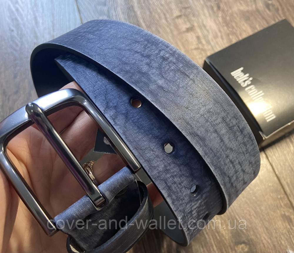 Стильный мужской ремень из кожи высокого качества цвета индиго 35мм PS Leather Киев - изображение 3