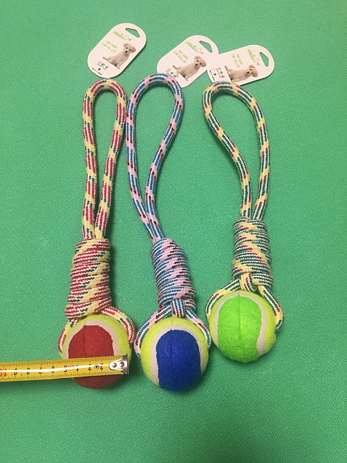 Теннисный Мячик на веревке для собак , красный. - диаметр мячика 6 см, длинна каната 35 см. Киев - изображение 3