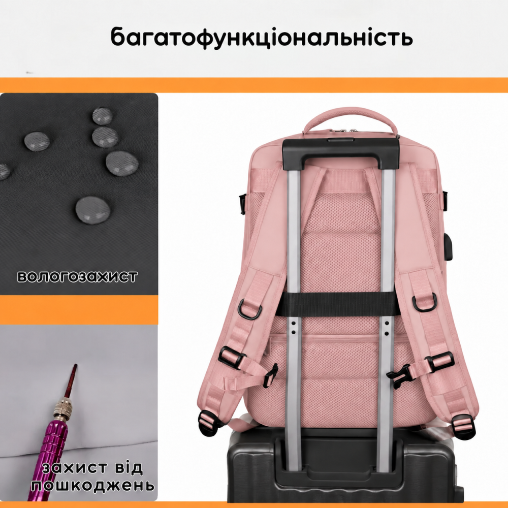 Рюкзак дорожный для ноутбука и аксессуаров для путешествий городской влагоcтойкий 40х20х25 см,розовый Каменец-Подольский - изображение 6