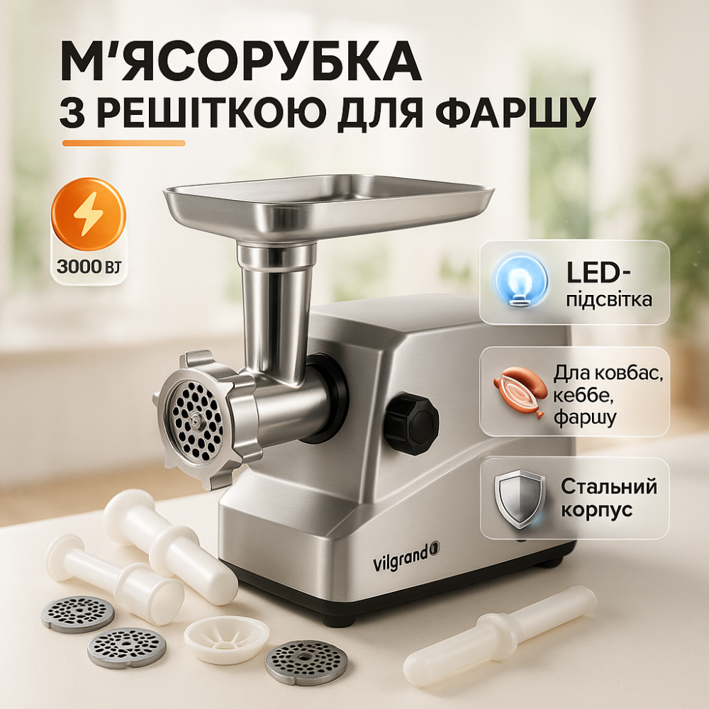 М'ясорубка 3 в 1 ViLgrand, Портативна м'ясорубка для кухні 'з металевим корпусом BM-29 Львів - фото 14